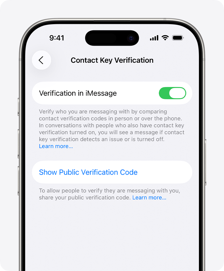 iMessage Contact Key Verification: Show Public Verification Code